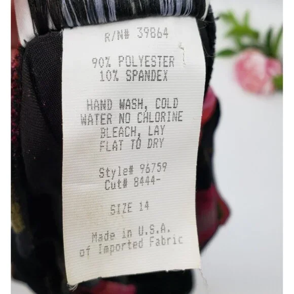 Vintage Los Angeles Woman Velvet Maxi Dress Size 14 Black Floral Faux Wrap - Picture 8 of 8